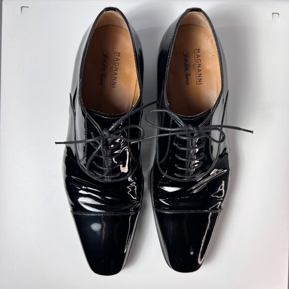 MAGNANNI for Saks Fifth Avenue Black Patent Leather Oxford Men\'s Dress Shoes 10 main image 12